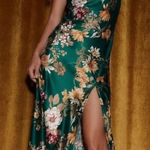 12th Tribe Natalia Floral Satin Maxi Slip Dress Emerald Green XL Photo 0