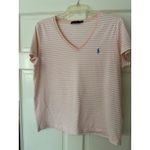 Ralph Lauren Polo  Striped V Neck T Shirt Womens XL Peach White Logo Tee Photo 1