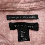 Tahari  Essentials Pink 100% Linen Button Front Roll-Tab Blouse Top Womens‎ Large Photo 3