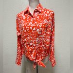 Nine West  Orange and White Tie Front Blouse Size XS Photo 14
