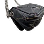 Betsey Johnson  Quilted Bag Rhinestone Lips Rainbow Stitching on Black Photo 6