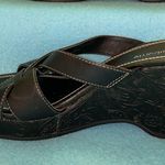 Liz Claiborne Seville leather wedge black strap chunky summer sandals size 6.5 M Photo 1