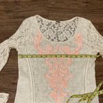 Miss Me Sheer Long Lace Sleeve Blouse Cream With Coral Applique On Front Size L Photo 8