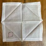 NOS Vintage Hand Embroidered "E" Monogram Linen Handkerchief Pink Floral 11 x 11 Photo 2