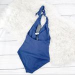 So De Mel SWIM Carlotta Deep V Neck Maillot One Piece Swimsuit Blue Size Medium Photo 2