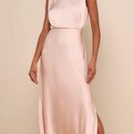 Lulus  Classic Elegance NWT size XS‎ Blush Satin Sleeveless Mock Neck Maxi Dress Photo 0