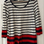 Pilcro  Anthropology Striped Navy and Red 3/4 Sleeve Top Size Medium EUC Photo 0