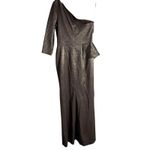 Rickie Freeman Teri Jon Bronze One Shoulder Jacquard Peplum Formal Gown 16 Silver Photo 9