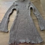 Ribbed knit mini dress with flared sleeves and frilled hem 🍂 cozy fall style Gray Photo 2
