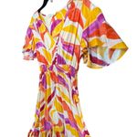 Anthropologie Anthro Abel The Label Dress L Multi Abstract Swish Midi Hi Lo Maximalist Boho Photo 2