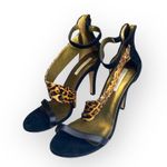 Cynthia Vincent ❤︎ Calf Hair Leopard Stiletto Sandals ❤︎ Black Suede + Leather Size 7 Photo 7