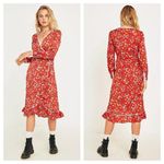 Free People NWT Covent Garden Orange Rust Floral Ruffle Midi Dress Size 12 Photo 1