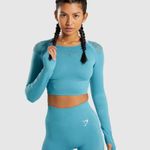 Gymshark Flawless Knit Long Sleeve Crop Top Dusky Teal Size Small Photo 0