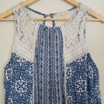Hint of Mint  Blue White Geometric Lace Trim Dress Women's Size L Photo 1