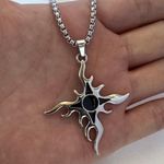 Flame Cross Pendant Necklace for Men Women,Streetwear Punk Hip Hop Unisex Style Silver Photo 2