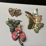 Lot Of 3 Pretty Butterfly Insect Brooch Pins Photo 3