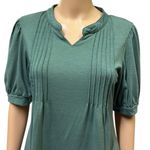Blooming Jelly B Notched Split Neck Pleated Front Puff Short Sleeve Green Tee Top Shirt Medium Photo 4