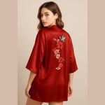 Honey Belle NWT NEW Red Hummingbird Floral Kimono Robe Photo 1