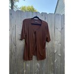 Chico's ‎ Cotton Open Front Cardigan Women’s Size 2 Short Sleeve Brown large Photo 4