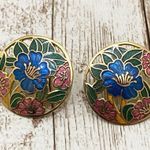Vintage Cloisonné Hibiscus Flower Earrings Photo 5