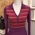 Modcloth 70s Retro Striped Knit Polo Sweater Dress Purple Multicolor Size XS Photo 1