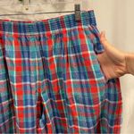 Vintage 80’s elastic waist seersucker plaid red blue mom shorts pockets bermuda Size XL Photo 4