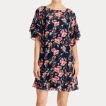 Ralph Lauren Lauren Floral Print Ruffle Dress – Navy and Pink Womens Size 12 Photo 1