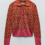 ZARA  Cactus Flower Jacquard Knit Lightweight Cardigan Sweater Jacket Size‎ Small Photo 0