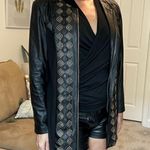 Peter Nygard black faux leather and knit embellished zipper jacket sz S Photo 3