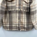 ZARA Plaid Shirt Jacket Women’s Size Large Cream Tan Gray Long Sleeve Collared Photo 3