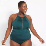 Cacique NWT  Lane Bryant Teal No-Wire Fishnet-Trim Swim One-Piece Size 28 Photo 0