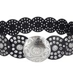 Women Wide Western Disc Belt Cowgirl Boho Faux Leather Waistband Vintage Black Photo 1