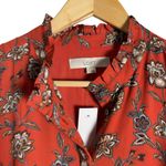 Loft Rust Orange Floral Print Long Sleeve A-Line Button Front Mock Neck Dress 12 Photo 1