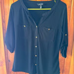 Ellen Tracy Blouse Top Button Down 3/4 Sleeve Career Black Size Medium Photo 0