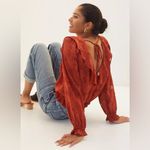 Anthropologie NWT Textured Floral Ruffle Blouse Top Ruffled Rust Crimson Small Photo 1