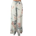 L'ATISTE White Multicolor Floral Wide Leg High Waist Trousers Coverup Pants S Photo 2