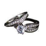 925 Cubic Zirconia Engagement Wedding Ring 2 Piece Set Size 9 NEW in Box Silver Photo 2