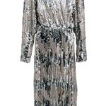 ZARA Silver Sequin Maxi Dress Dolman Long Sleeve Metallic Blogger Fave Small Photo 4