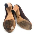 Escada Logo Plate Woven Canvas Brown Peep Toe Pumps Heels Shoes Womens size 38 Photo 7