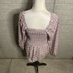 Hayden Los Angeles Floral Long Sleeves Smocked Square Neck Peplum Blouse Small Photo 3
