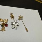 Lot Of 4 Brooch Pins Christmas Holiday Gingerbread Man, Bells, Deer Photo 6