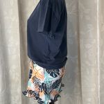 Ambrielle Sleepwear Set Small Navy Tee Tropical Print Ruffle Shorts Lounge Blue Photo 4