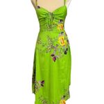 Urban Outfitters Y2K  Pricilla Lace Up Green Floral‎ Satin Dress XS Romantic Boho Photo 12