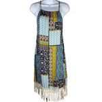 Black Bead  Adjustable Spaghetti Strap  Boho Patchwork Tasseled Trim Dress M Photo 1
