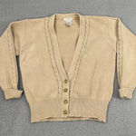 VTG Yarnworks Cardigan Women M Tan Cable Knit Gold Button Preppy Sweater Size M Photo 0