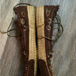 Embroidered Fairy Beaded Lace Up Brown Ballet Flats Boho Whimsical Earthy Y2K Brown Size undefined Photo 1