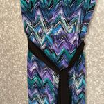Connected Apparel  Blue Chevron Sleeveless Jumpsuit - Size 8 - Silver Neck Accent Photo 2
