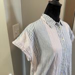 Madewell  Button Down Longline Tunic‎ Cap Sleeve Blouse Stripe Blue White Red Top Photo 4
