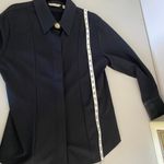 Soft Surroundings  Black Mattea Faux Leather Cuff Tunic Button-down Shirt Medium Photo 4