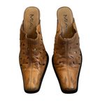 MIA Vicki Laser Cut Leaf Pattern Slip-On Leather Mules Tan Photo 4